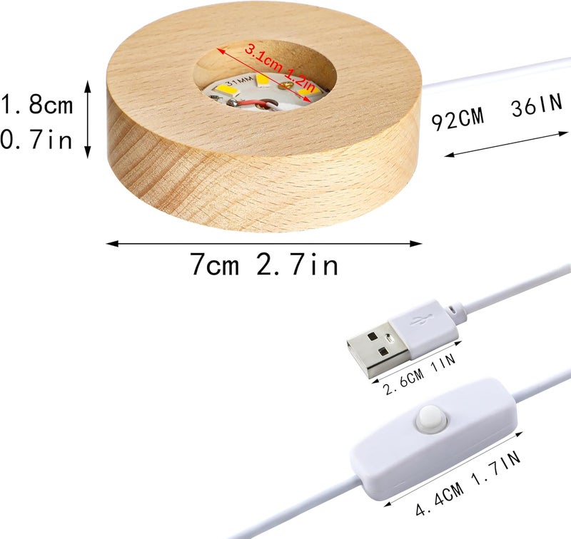 ZEERSHEE 2Pcs Led Wood Display Stand for 3D Crystal Glass 2.7in Resin Art Light Wooden Lamp Base for Crystals LED Round Display Pedestal - Image 2